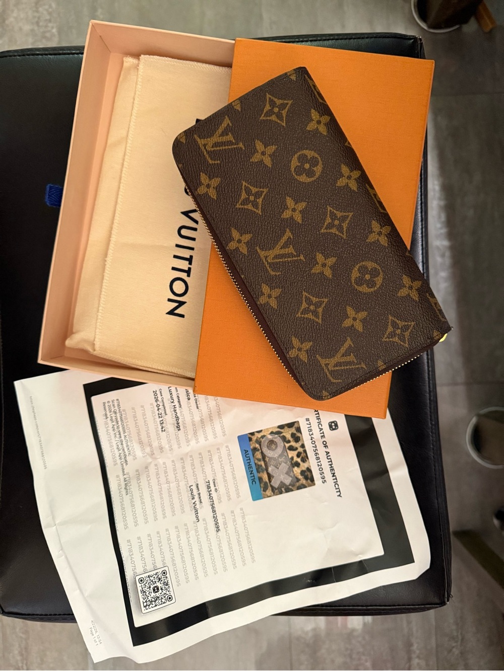 Louis Vuitton Brown Monogram Zip Around Wallet with Gold Accents